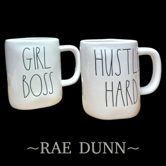Rae Dunn pair of coffee mugs 'Hustle Hard' & 'Girl Boss' - Picture 9 of 9